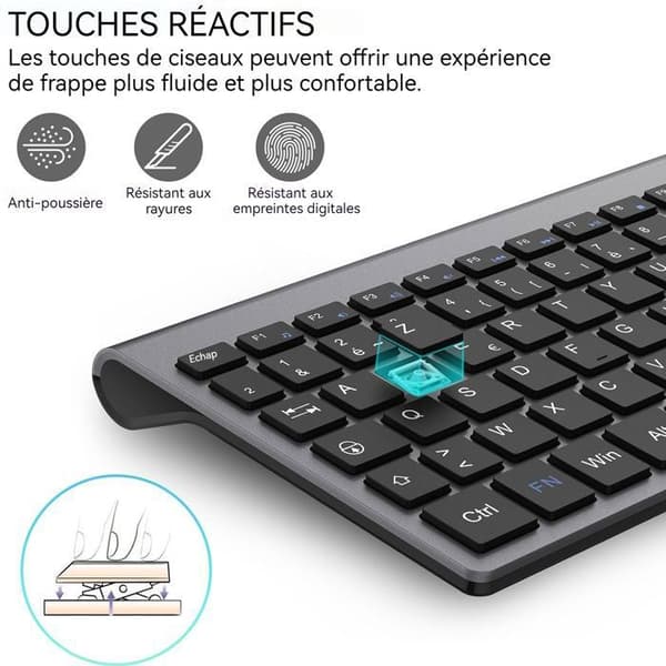 Trådlöst tangentbord och mus - QWERT TD® - Combo - 1600 dpi - Bluetooth - USB 2.4GHz