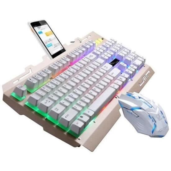 LED-bakgrundsbelyst Ergonomiskt spelmekaniskt tangentbord Gamer-musset (vit)