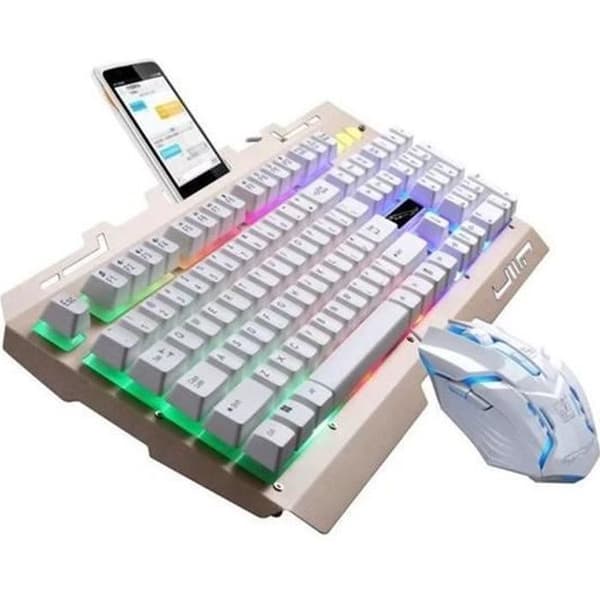 LED-bakgrundsbelyst Ergonomiskt spelmekaniskt tangentbord Gamer-musset (vit)
