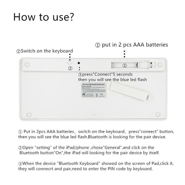 Trådlöst tangentbord - TD - Minitangentbord - Halkfritt - Bärbart - Bluetooth 3.0