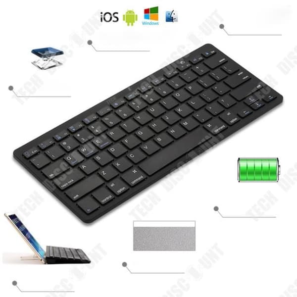 TD® Tyst trådlöst tangentbord Bluethoot QWERTY Ultratunn Ergonomisk dator Windows IOS Iphone Ipad Vattentät Svart Trendig