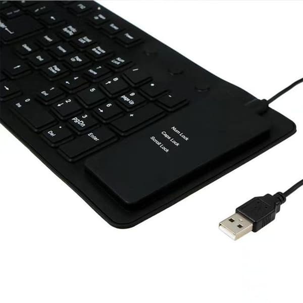 Silikontangentbord QWERT INN® Trådlöst Dammtåligt och Vattentåligt Fällbart USB-gränssnitt 107 tangenter Lätt att transportera svart