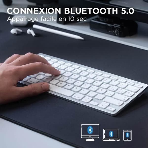 TD® Externt franskt Azerty tangentbord X5 trådlös bluetooth mobil surfplatta ipad stationär dator vit utan mus med 78 tangenter