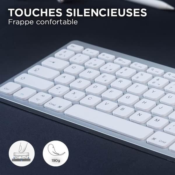 TD® Externt franskt Azerty tangentbord X5 trådlös bluetooth mobil surfplatta ipad stationär dator vit utan mus med 78 tangenter