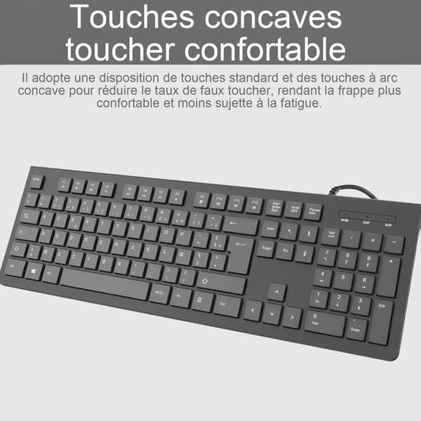 Inbyggd dator Keyboard INN® 104 tangenter Kabeltangentbord AZERTY USB Plug Play Chiclet-tangenter med låg profil Sifferblock Svart
