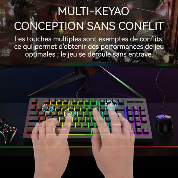 Spelklaviatur - TEKNIKRABATT - Mekanisk 87 tangenter - Bluetooth - Färgglatt bakgrundsbelysning - Ergonomisk