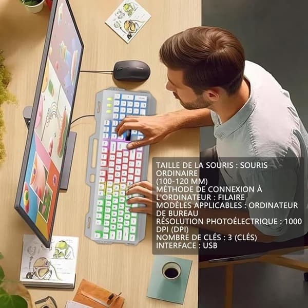 Inkluderar INN®104 tangentbord och mus USB-laddning trådbundet tangentbord 2,4G vattentålig färgglada belysningseffekter gaming tangentbord