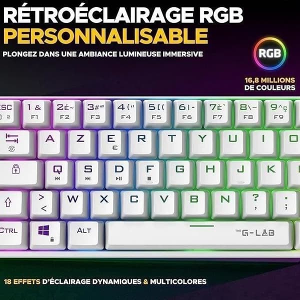 Trådlöst speltangentbord - The G-Lab - KEYZ TITAN - Mekanisk (röd switch) - Azerty - Trippelläge - RGB - Vit