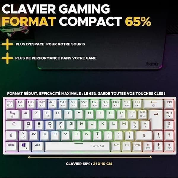 Trådlöst speltangentbord - The G-Lab - KEYZ TITAN - Mekanisk (röd switch) - Azerty - Trippelläge - RGB - Vit