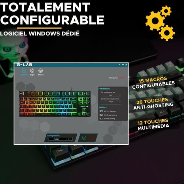 Clavier Gamer - The G-Lab - KEYZ CAESIUM - RGB - Svart &amp; grå - TKL