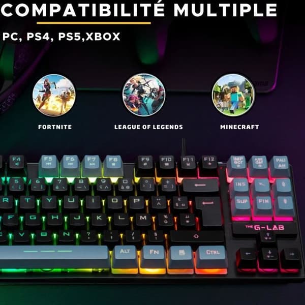 Clavier Gamer - The G-Lab - KEYZ CAESIUM - RGB - Svart &amp; grå - TKL