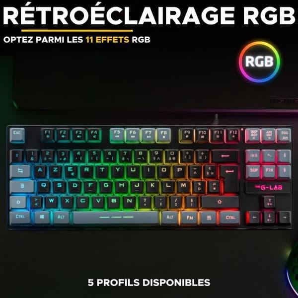 Clavier Gamer - The G-Lab - KEYZ CAESIUM - RGB - Svart & grå - TKL