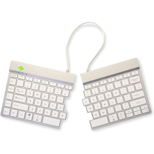 Ergonomiskt delat tangentbord - R-GO TOOLS - Bluetooth 5.0 - QWERTY US - Pausprogramvara - Vit Vit