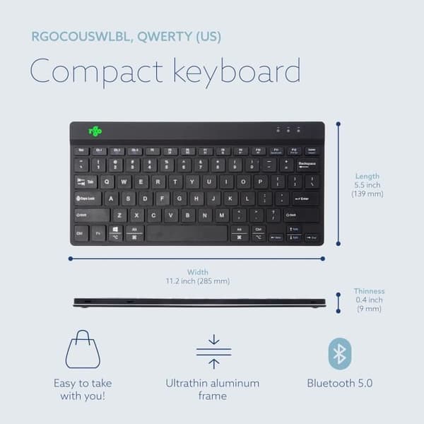 Kompakt Keyboard R-Go Break Bluetooth med Anti-RSI Pausprogram Ultra-Tunn QWERTY US Trådlös Kompatibel med Windows/Mac/L