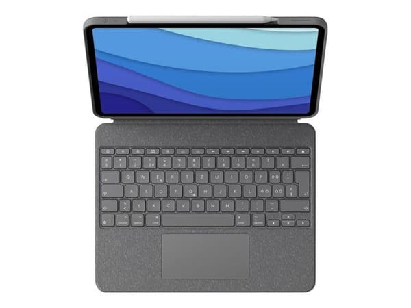 - Logitech - Logitech Combo Touch - Tangentbord och fodral - med styrplatta - bakgrundsbelyst - Apple Smart-kontakt - QWERTZ - Schweiz - grå
