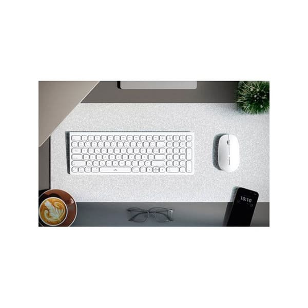 Trådlöst AZERTY-tangentbord med uppladdningsbart USB-C, Echelon-modell och trådlös mus A-Logic i vitt