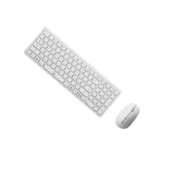Trådlöst AZERTY-tangentbord med uppladdningsbart USB-C, Echelon-modell och trådlös mus A-Logic i vitt