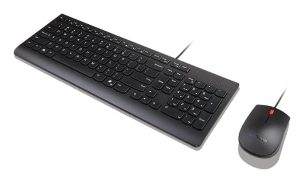Lenovo Essential Wired Combo Black US Euro, Fullstor (100 %), Kabel, USB, Svart, Mus inkluderad