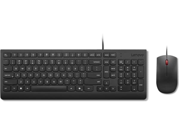 Lenovo Essential Wired Combo Black US Euro, Fullstor (100 %), Kabel, USB, Svart, Mus inkluderad