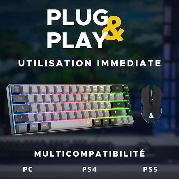 Pack Gamer 2 i 1 - THE G-LAB - KOMBO HYDRO - Trådad mus - Trådat tangentbord - Grå/Svart - RGB