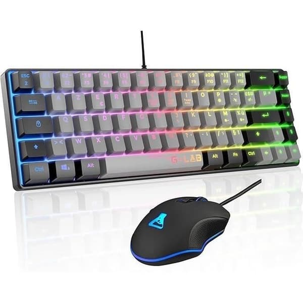 Pack Gamer 2 i 1 - THE G-LAB - KOMBO HYDRO - Trådad mus - Trådat tangentbord - Grå/Svart - RGB