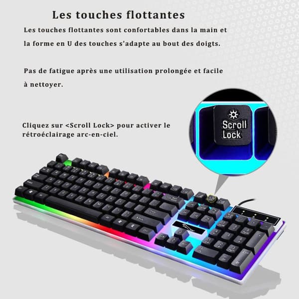 104 Tangenter-Qwerty-Spelmus-Tangentbord Spel-Tangentbord Tyst-med mus, Membran, RGB-bakgrundsbelysning i sju färger