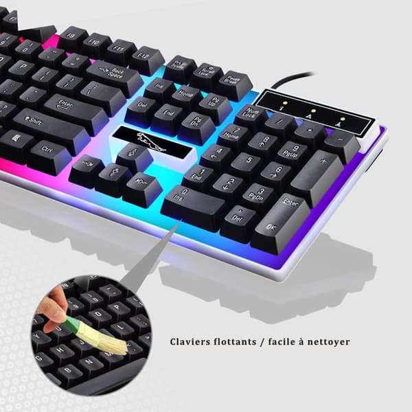 104 Tangenter-Qwerty-Spelmus-Tangentbord Spel-Tangentbord Tyst-med mus, Membran, RGB-bakgrundsbelysning i sju färger