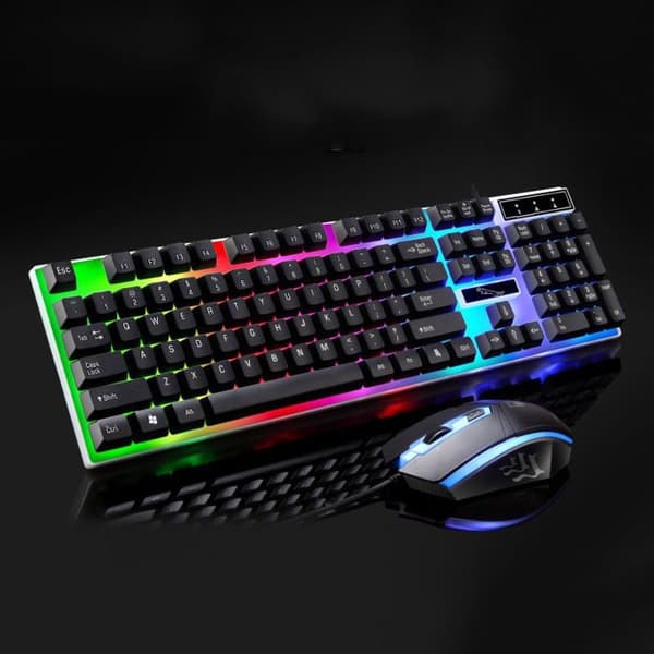 104 Tangenter-Qwerty-Spelmus-Tangentbord Spel-Tangentbord Tyst-med mus, Membran, RGB-bakgrundsbelysning i sju färger