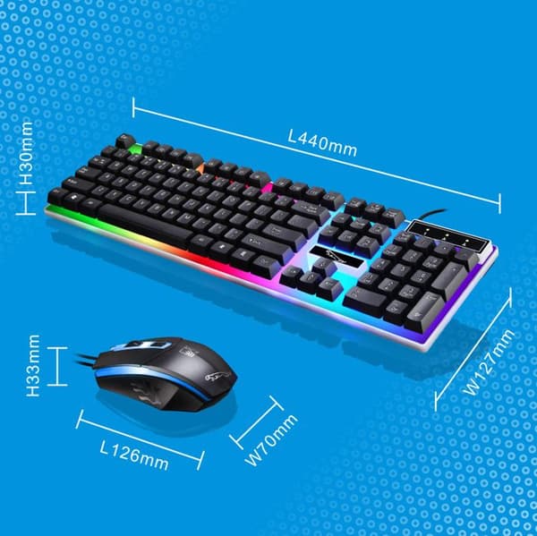 104 Tangenter-Qwerty-Spelmus-Tangentbord Spel-Tangentbord Tyst-med mus, Membran, RGB-bakgrundsbelysning i sju färger