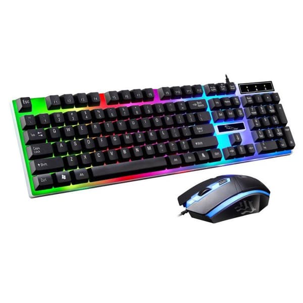 104 Tangenter-Qwerty-Spelmus-Tangentbord Spel-Tangentbord Tyst-med mus, Membran, RGB-bakgrundsbelysning i sju färger