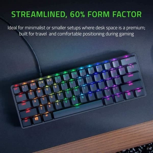 Mechanical Gaming-Tastatur im 60%-Formfaktor, schwarzes Case och PBT-Keycaps, Razer Clicky Optical Switches, RGB-Beleuchtung, ISO-L
