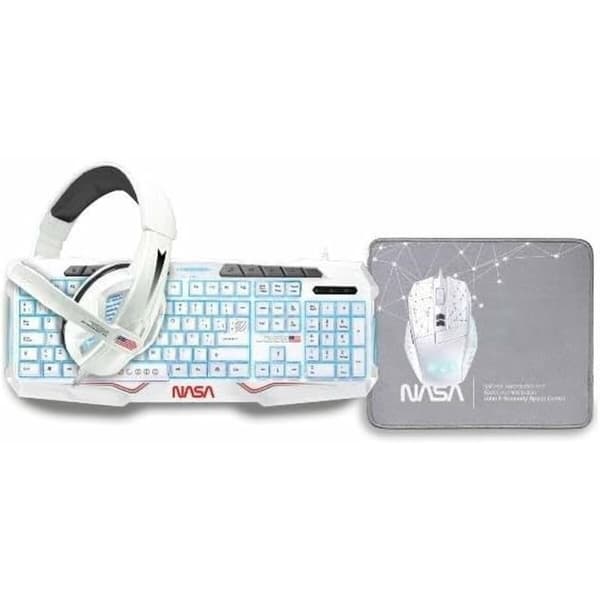 Tastatur og Mus NASA ANDROMEDA4IN1-W Hvit Flerfarget Spansk Qwerty