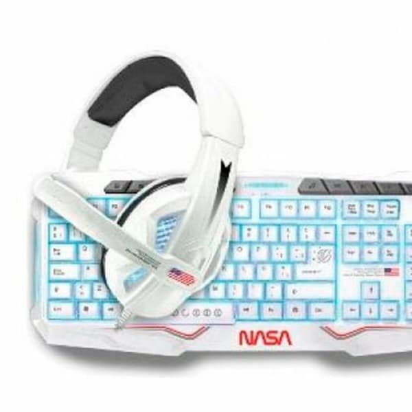 Tastatur og Mus NASA ANDROMEDA4IN1-W Hvit Flerfarget Spansk Qwerty