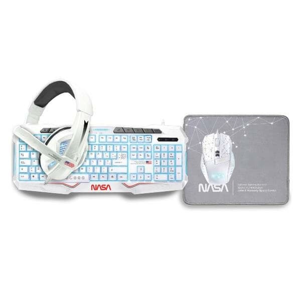 Tastatur og Mus NASA ANDROMEDA4IN1-W Hvit Flerfarget Spansk Qwerty