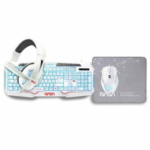 Tastatur og Mus NASA ANDROMEDA4IN1-W Hvit Flerfarget Spansk Qwerty Hvit