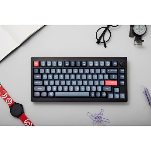 Keychron V1 Max Utbytbar RGB Bakgrundsbelysning Bruna Switchar - Svart - Vridknappsversion, US