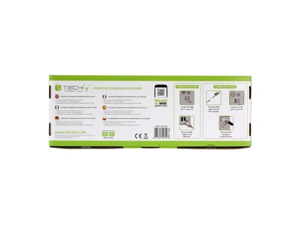 Techly IDATA 955-UBK, Fullstor (100 %), Kabel, USB, QWERTY, Svart