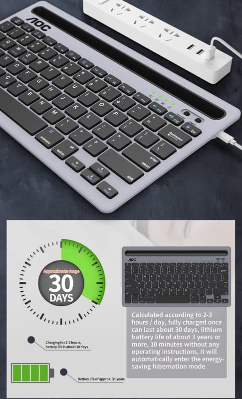 AOC KB701 Bluetooth Trådlöst Tangentbord med Laddning - Kompakt och Praktiskt För Mobil och Surfplatta