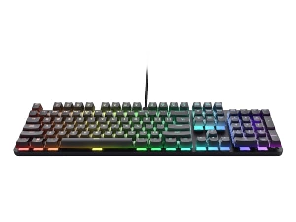 Trust GXT 871 Zora, Koblet med ledninger (ikke trådløs), USB, Mekanisk nøkkelbryter, QWERTY, RGB LED, Sort