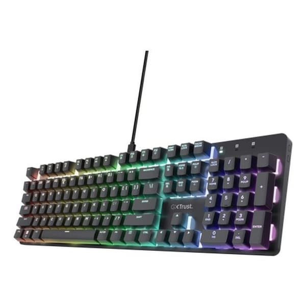 Gaming Tangentbord/ OR: Speltangentbord Trust GXT 871 Zora Svart Multicolour QWERTY Qwerty US Svart