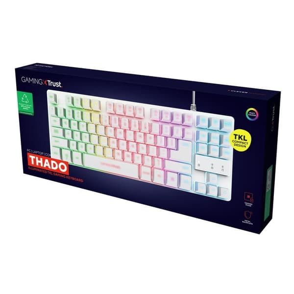 Gaming Tangentbord/ OR: Speltangentbord Trust GXT 833W THADO Vit Multicolour QWERTY Qwerty US