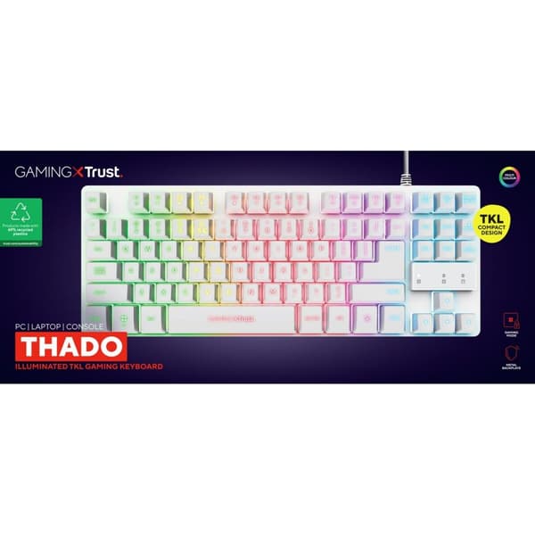 Gaming Tangentbord/ OR: Speltangentbord Trust GXT 833W THADO Vit Multicolour QWERTY Qwerty US