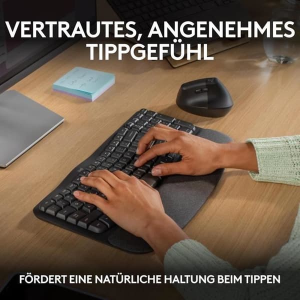 Klaviatur Ergonomisk - LOGITECH - Wave Keys - Trådlös - Grafit - US International QWERTY