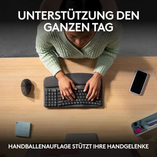 Klaviatur Ergonomisk - LOGITECH - Wave Keys - Trådlös - Grafit - US International QWERTY