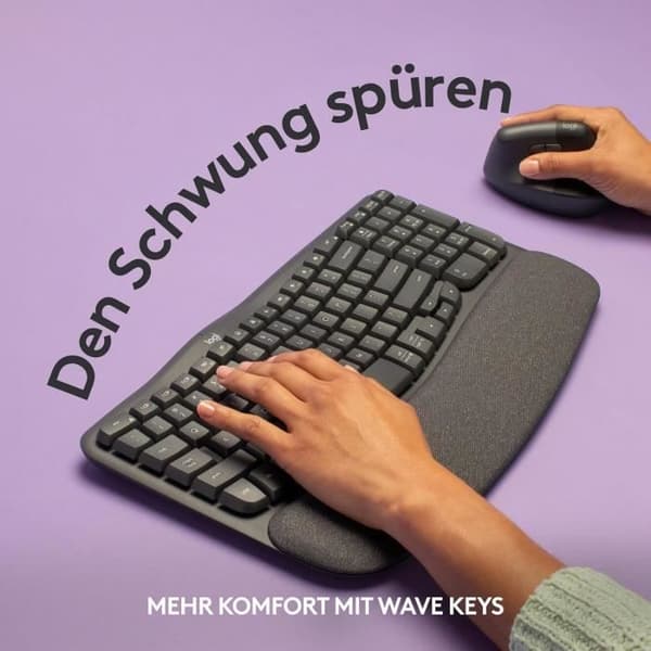 Klaviatur Ergonomisk - LOGITECH - Wave Keys - Trådlös - Grafit - US International QWERTY