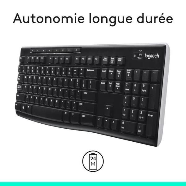 Tangentbord - Trådlöst - Logitech - K270 - AZERTY - Svart