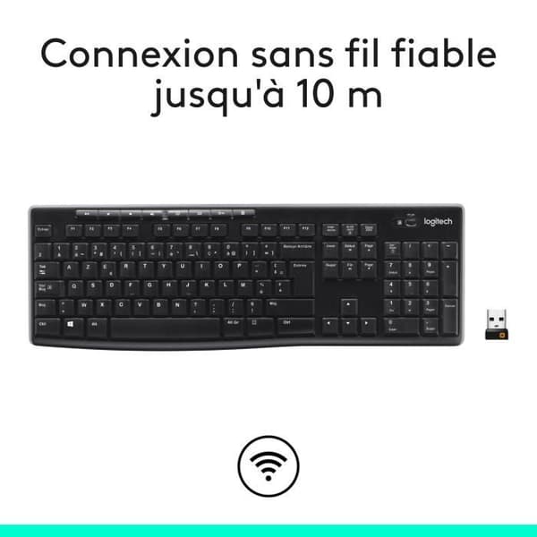 Tangentbord - Trådlöst - Logitech - K270 - AZERTY - Svart