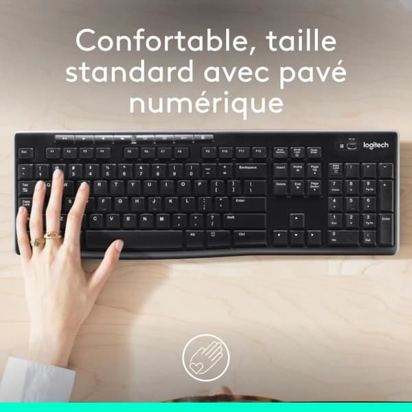 Tangentbord - Trådlöst - Logitech - K270 - AZERTY - Svart