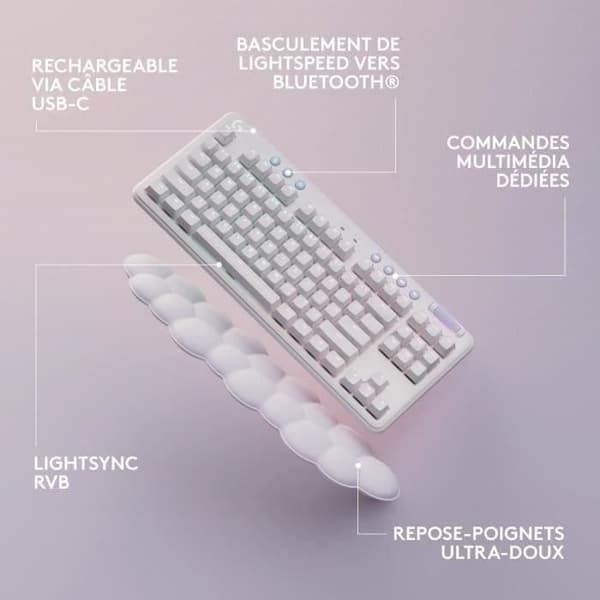 Speltangentbord - Trådbundet - Logitech G - G715 - Mekaniskt - Handledsstöd - Taktil Switch GX Brown - White Mist