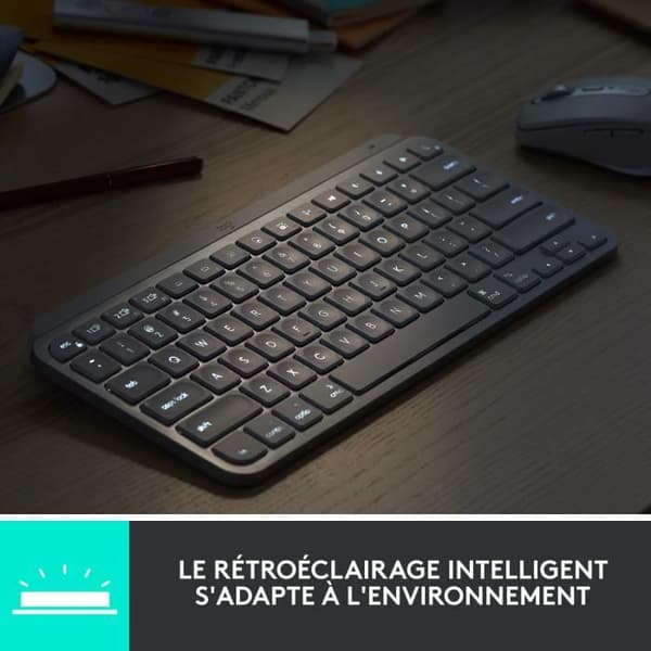 Tangentbord - Trådlöst - Logitech - MX Keys Mini - bakgrundsbelyst - AZERTY - Svart